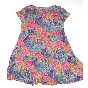 Coral Print Lilly Pulitzer Geanna Swing Dress XL 12-14 Girls